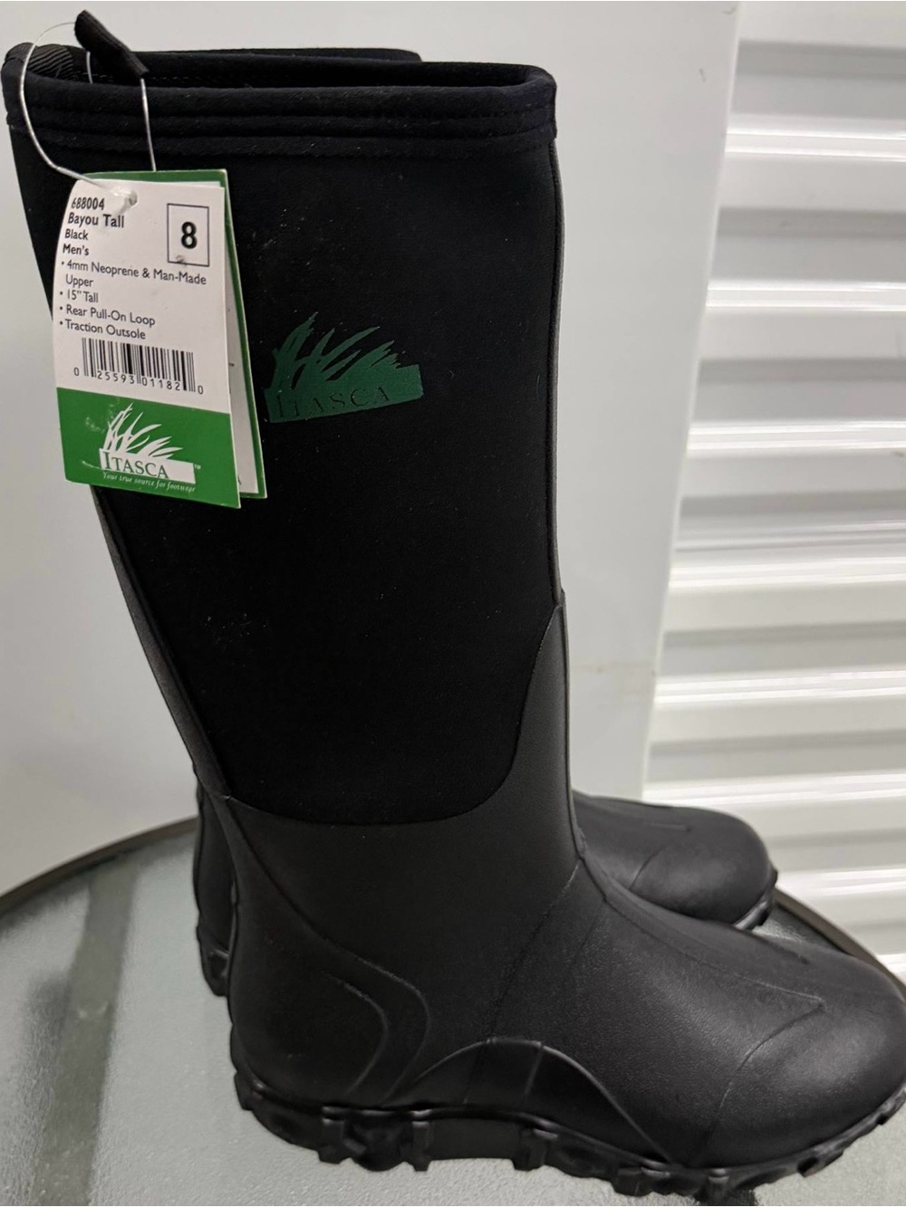 Itasca Bayou Tall Mens Size 8 Waterproof Rain Boots Black 4mm Neoprene 15"
